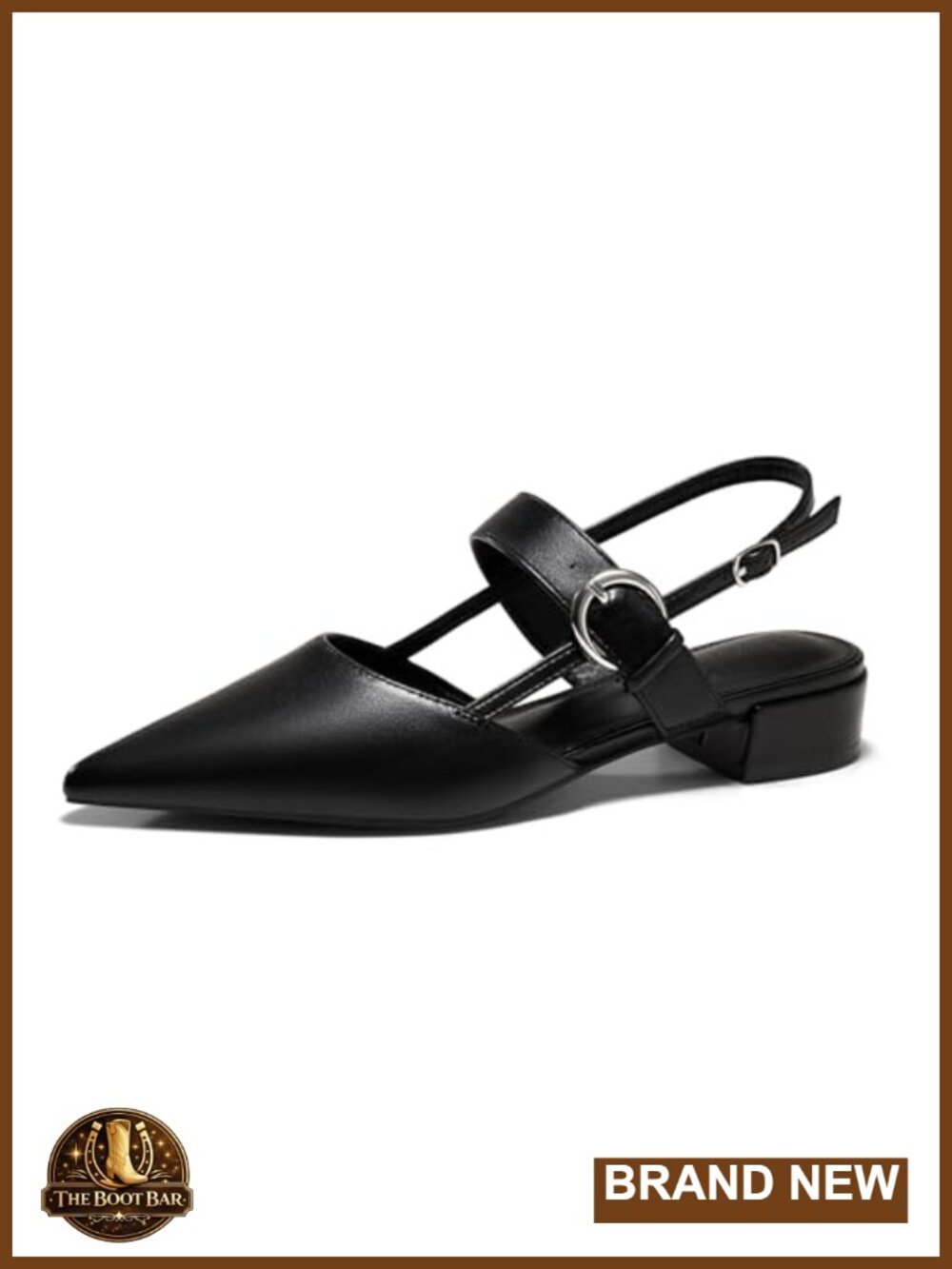 Slingback Flats Chunky Low Heel Mary Jane Pointed Toe Ankle Strap Dress Shoes